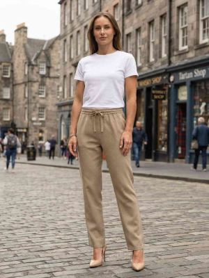 Pantalon long femme casual, jambe droite, sportif, cordon de serrage