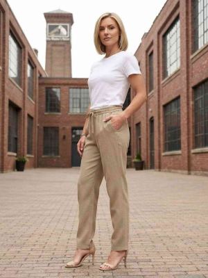 Pantalon long femme décontracté, jambe droite, sport, cordon de serrage