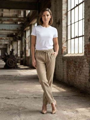 Pantalon long femme jambe droite décontracté