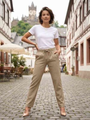 Pantalon long femme, coupe droite, décontracté, cordon de serrage