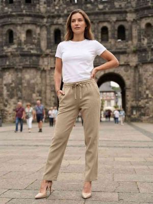 Pantalon décontracté femme jambe droite avec cordon