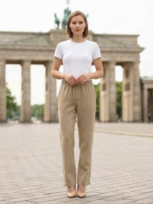 Pantalon femme long, coupe droite, style décontracté avec cordon