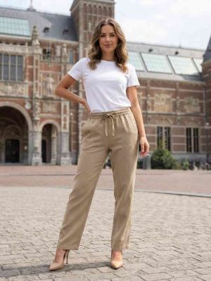 Pantalon décontracté femme jambe droite avec cordon