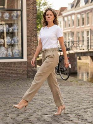 Pantalon long femme jambe droite décontracté