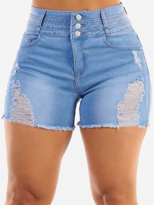 Short en denim déchiré taille haute femme