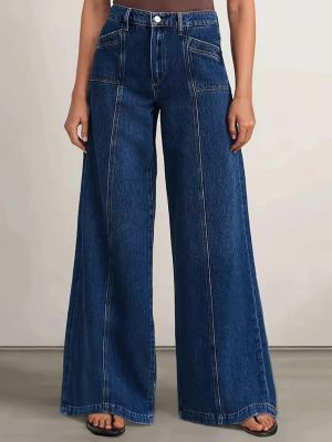 Jean rétro large taille haute couture contrastante