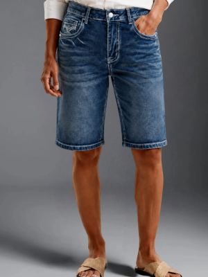 Short bermuda denim stretch taille haute femme