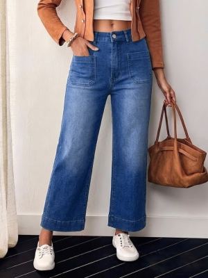 Jeans femme taille haute drapé patte d'éléphant cropped