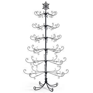 Sapin Noël PVC noir 6pi, motif flocon, décor permanent