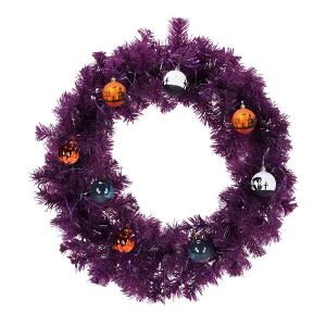 Couronne Noël 24 po, 50 lumières violettes orange