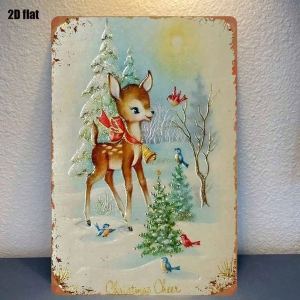 CIFbuy Plaque métal rouille 1PC, motif renne neige Noël, décor mural