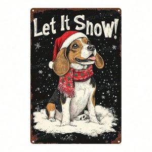 CIFbuy Plaque métal Beagle Noël neige, art rétro 8x12", décor festif