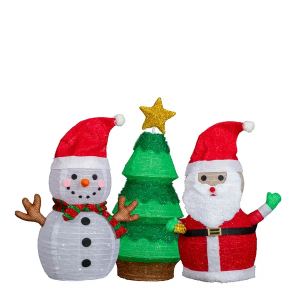 Ensemble 3 décorations Noël Santa Bonhomme Neige, 150 LED