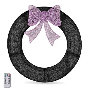 Couronne Noël 36po illuminée, arc mauve, télécommande LED + minuteur