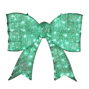 Nœud Noël géant pré-éclairé, cadre métal, 124 LED vertes