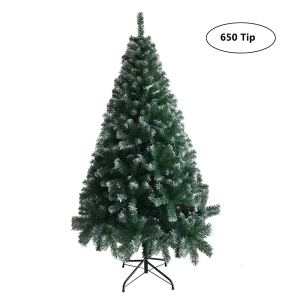 Sapin Noël 6pi blanc, pieds fer, 650 branches PVC
