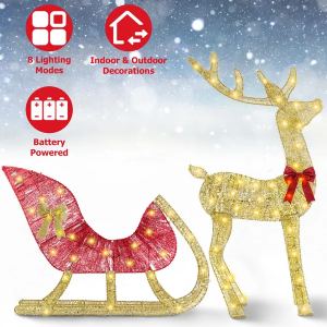 Décoration renne/traîneau Noël 8 modes, 16,97pi LED jaune chaud, intérieur
