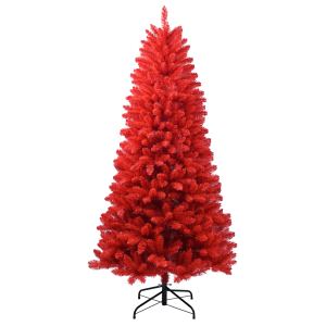 Sapin Noël artificiel 7pi rouge, 1066 branches PVC, base charnière