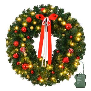 Couronne Noël 36po préclairée 80 lumières chaudes