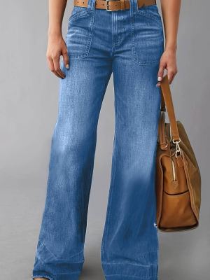 Jean cargo bleu délavé taille haute femme rétro casual