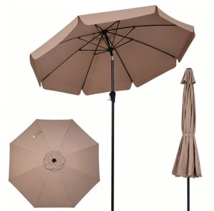 Parasol patio 10pi brun festonné, parapluie marché aéré