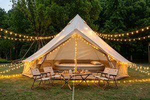 Tente Bell Oxford 9,8pi yurt camping glamping 3-4 personnes, beige