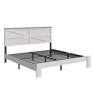 Lit plateforme queen bois avec tête de lit et rangement