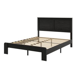 Lit plateforme bois rangement intégré, noir