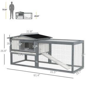 Hutch lapin extérieur 61L cobaye toit asphalte