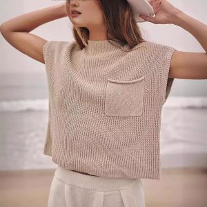 Gilet tricot sans manches poche femme casual