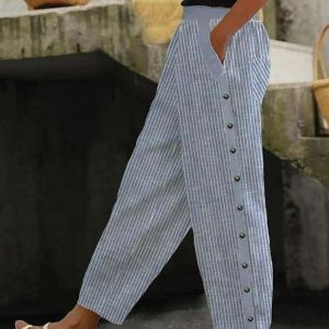 Pantalon court imprimé rayé taille élastique