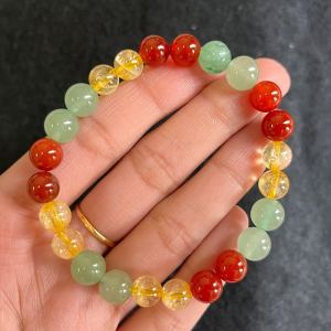 Bracelet perles jaunes 8mm chaîne main