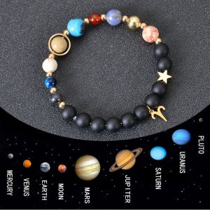 Bracelet perles pierre givrée planètes constellations