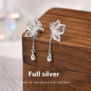 Boucles Oreilles Argent S999 Papillon Franges Femme
