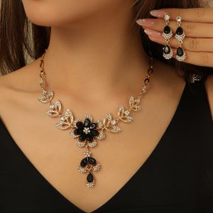 Collier boucles d'oreilles alliage résine fleur vintage