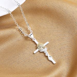 Collier pendentif tournesol deux tons or-argent