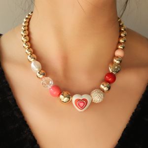 Bracelet perles cœur pêche zircon combo