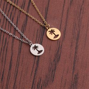 Pendentif acier titane cocotier creux collier homme