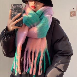 Foulard carreaux femme color-block arc-en-ciel tassel