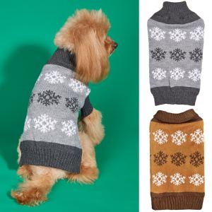 Chandail Noël chien flocon marron gris automne-hiver