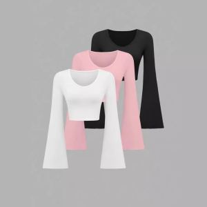 T-shirt ajusté col bateau manches cloche pour femme