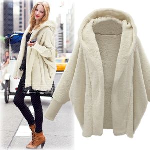 Manteau polaire hooded ample col long