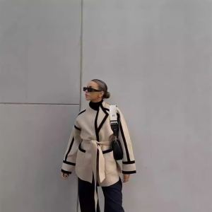 Manteau laine côtés réversible lacé mi-long
