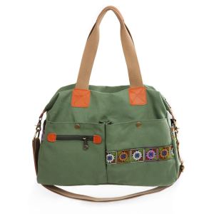 Sac fourre-tout toile brodé poches multiples