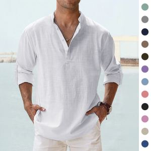 Chemise hommes coton lin ample casual printemps