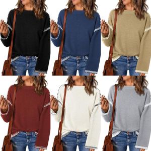 Pull tricot patchwork col équipage pour femmes