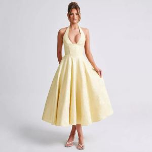Robe longue femme col V sans manches lacée