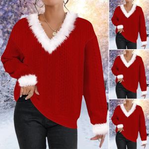 Chandail femme automne-hiver col V manches longues fourrure