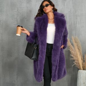 Manteau Fourrure Peluche Col Tailleur Mi-Long