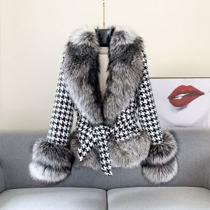 Manteau fourrure femme col renard argent